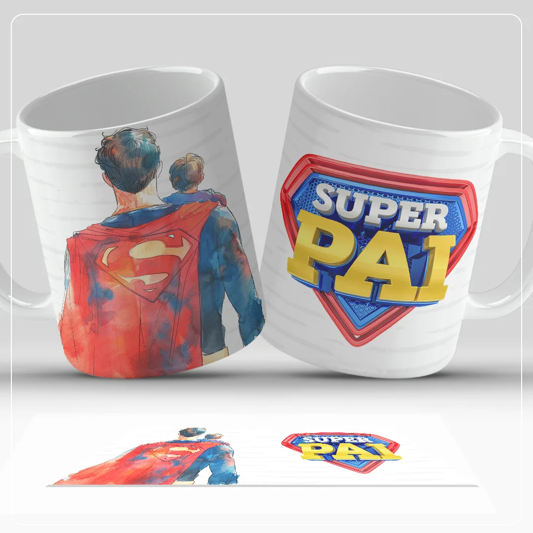 Caneca Super Pai, vista 3 de 3. Para o Super Pai Peça personalizada feita à mão.